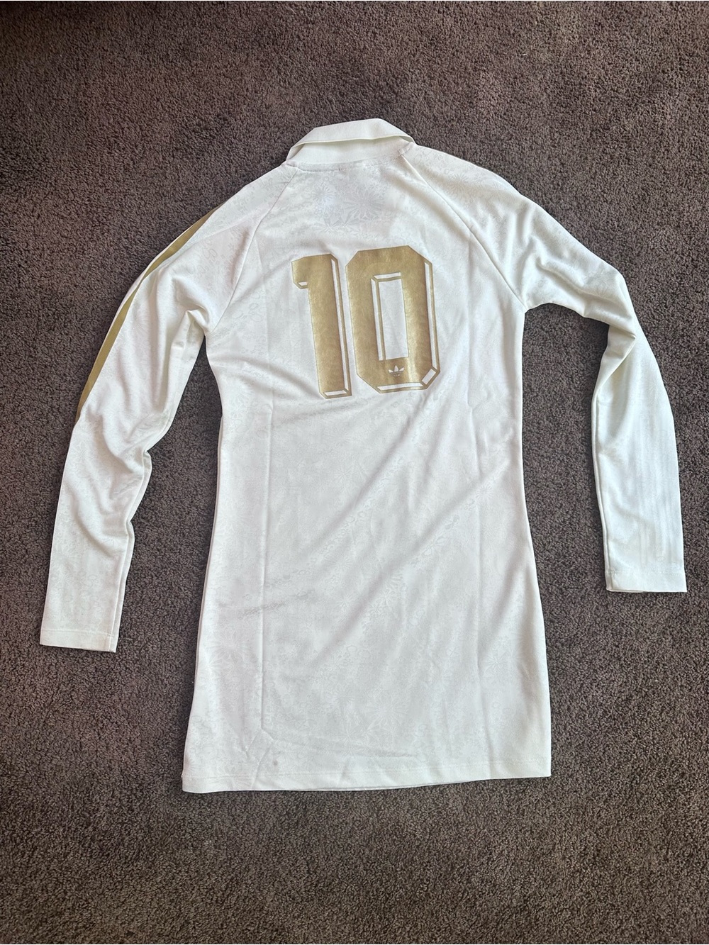 adidas White Long-Sleeve Soccer Dress Top with Gold Stripes - Picture 4 of 4